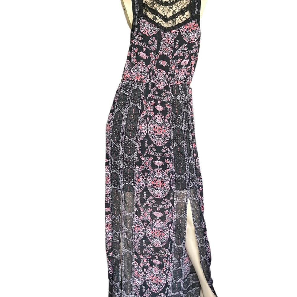 Free People Moroccan Printed Maxi Dress Lace Trim Size 6 Boho Vacation Resort